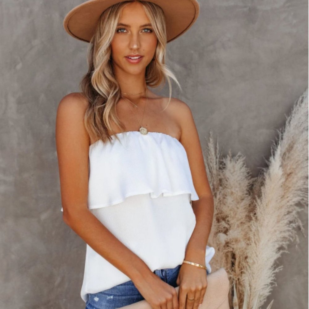 PADME Strapless Ruffle Blouse - Picture 1 of 10